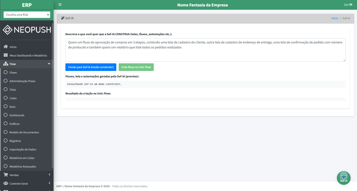 Sof-IA Builder criando telas